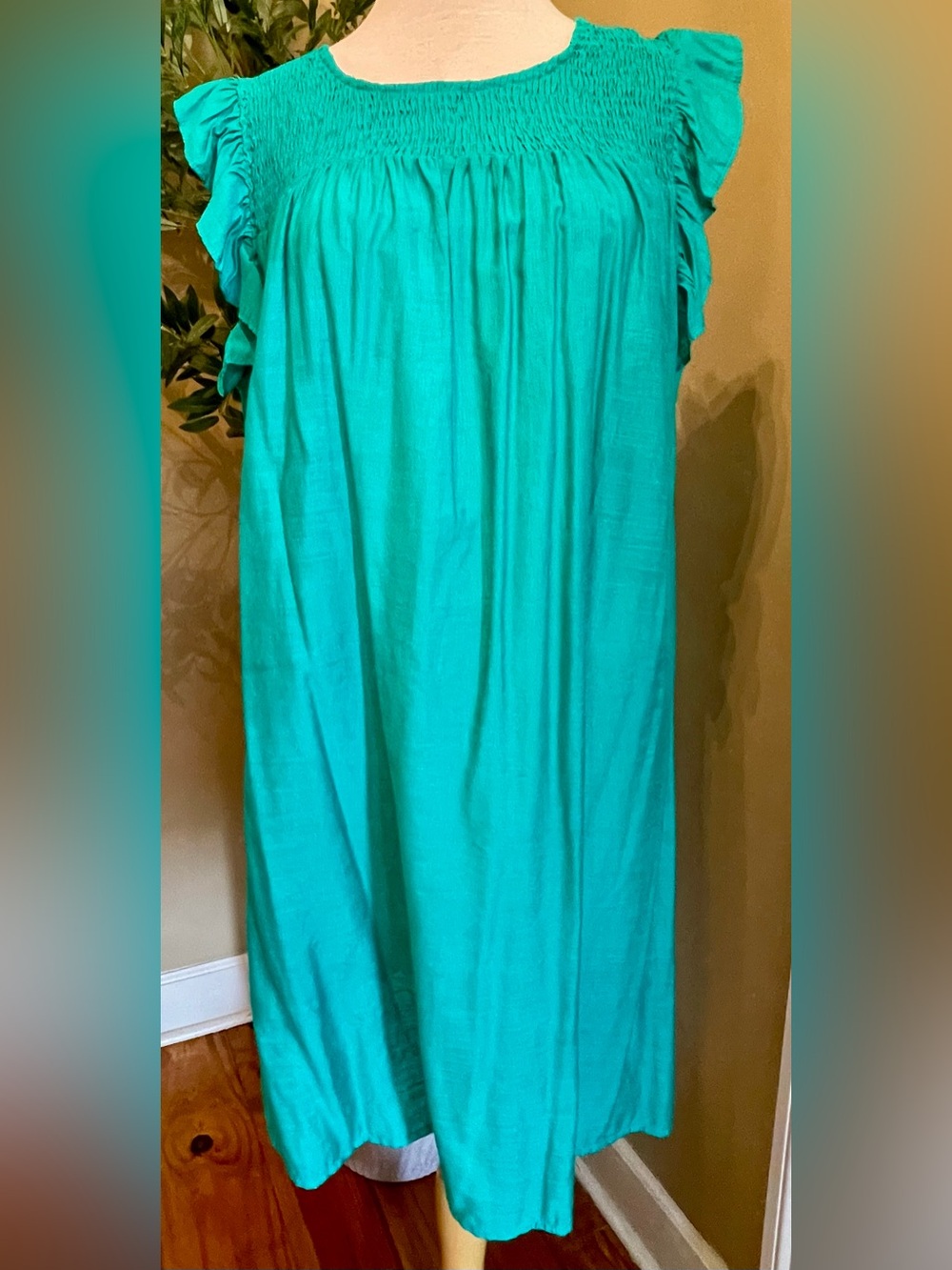 Umgee Turquoise Ruffled Cap Sleeve Medi Dress